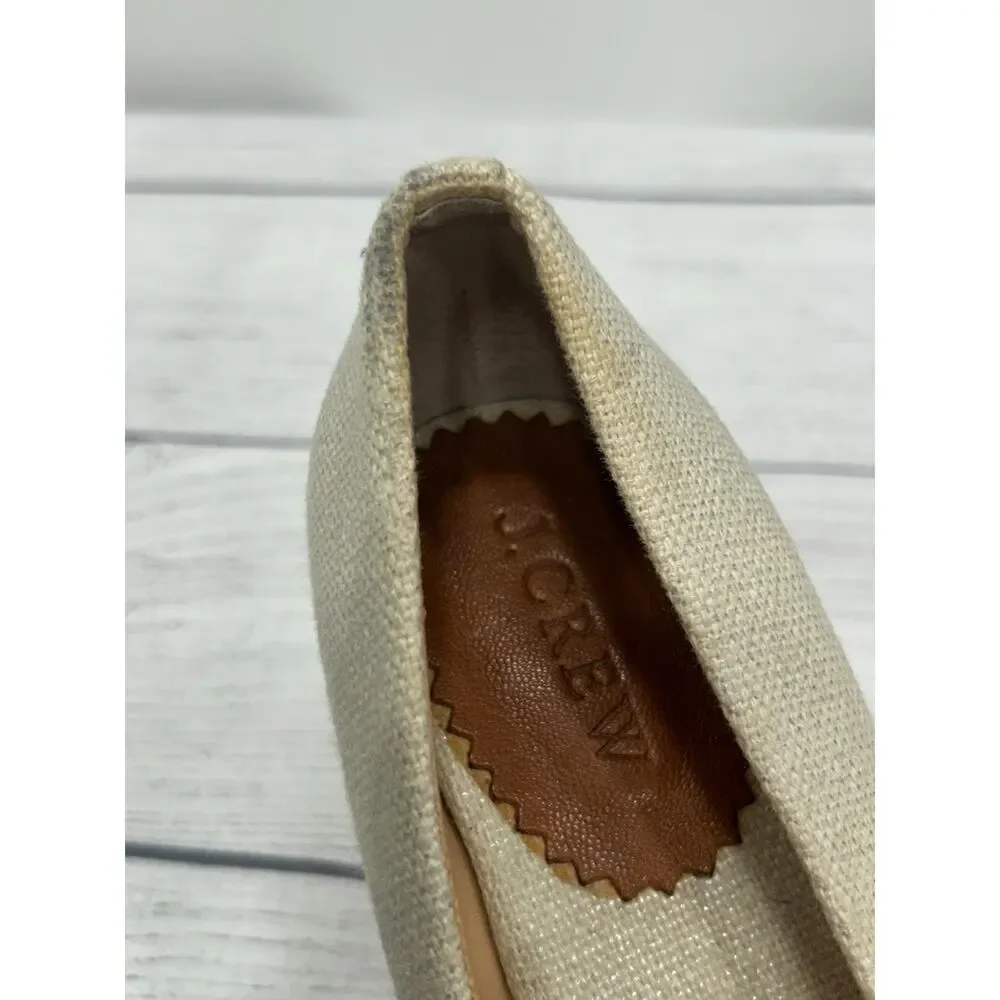J. Crew Womens Beige‎ Seville Espadrille Metallic Canvas Wedge Sandals Size 8.5